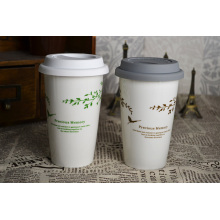 Customized bone china cup with silicone lid